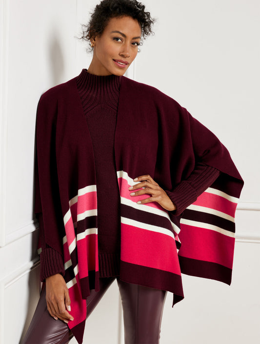 Talbots PLUS EXCLUSIVE COLORBLOCK KNIT RUANA - RICH BURGUNDY MULTI