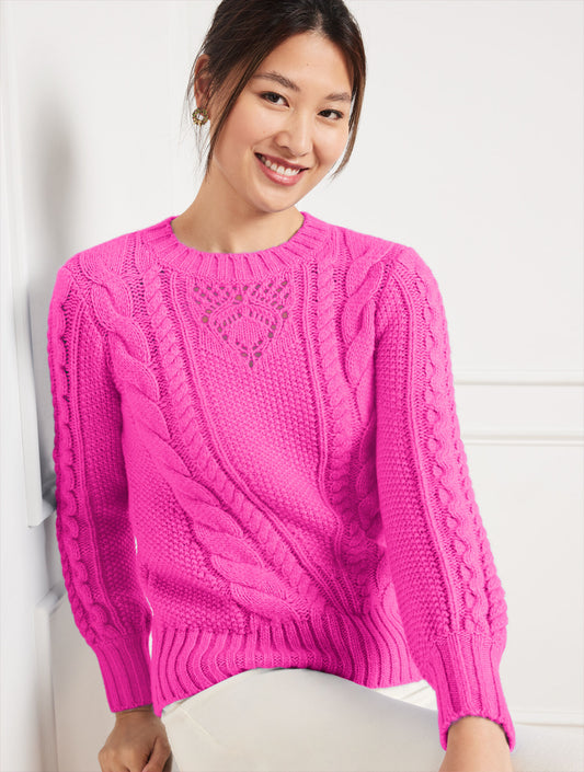 Talbots BALLOON SLEEVE CABLE KNIT SWEATER