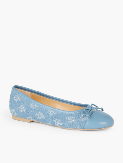 Talbots BLAIR CAP TOE BALLET FLATS - FLORAL EMBROIDERED DISTRESSED DENIM