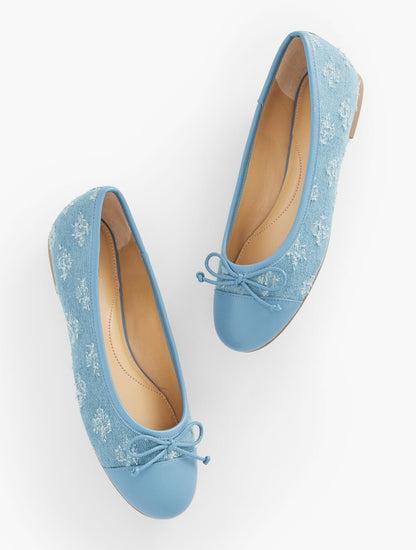Talbots BLAIR CAP TOE BALLET FLATS - FLORAL EMBROIDERED DISTRESSED DENIM
