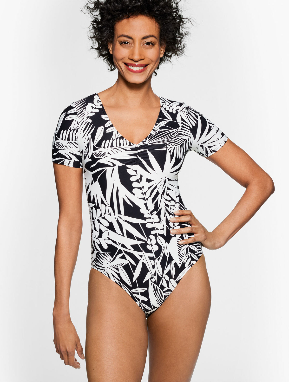Talbots SUN OCEAN SAND SHORT SLEEVE ONE PIECE - SILHOUETTE FERNS