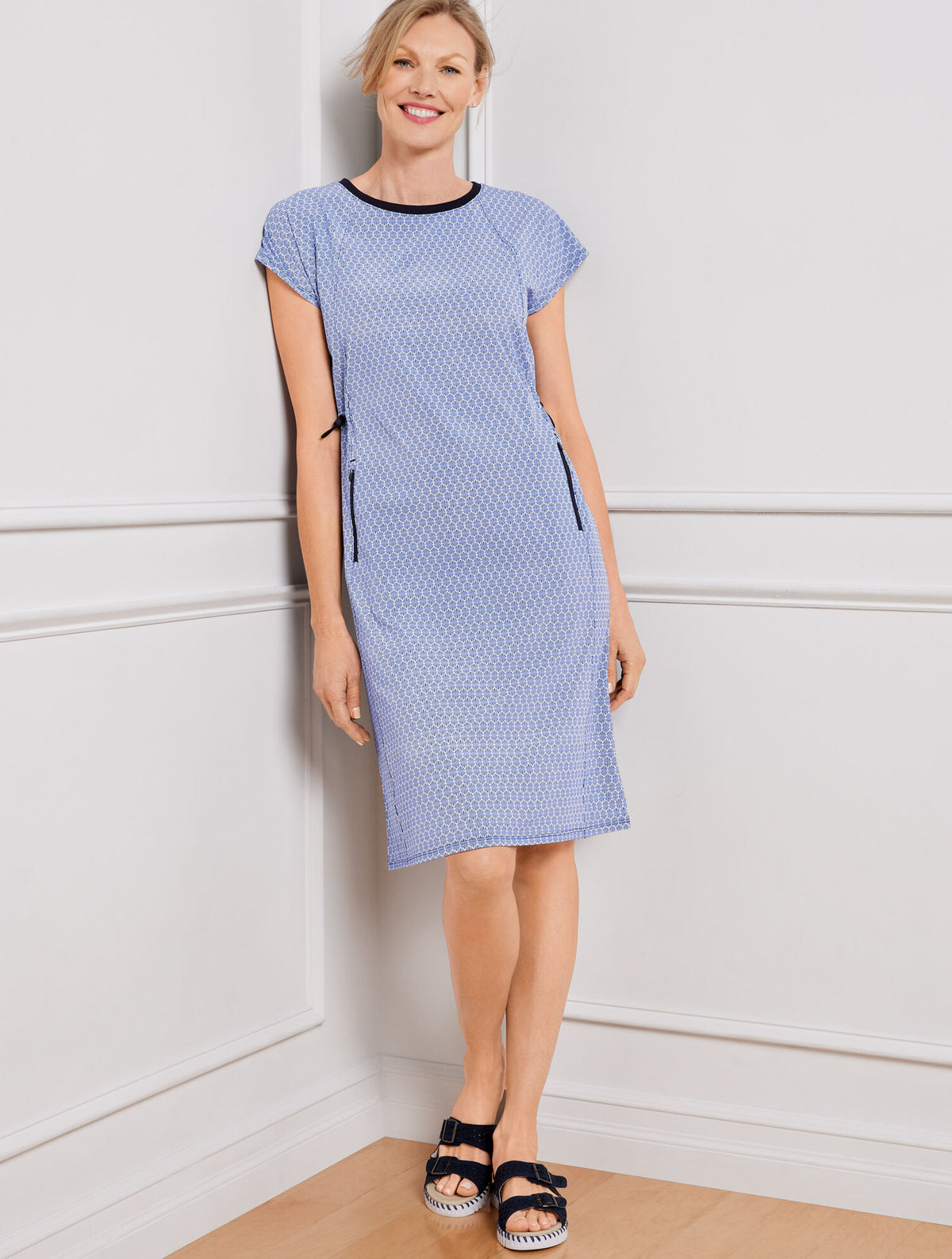 Talbots LIGHTWEIGHT WOVEN STRETCH BUNGEE CORD DRESS - SCALLOP
