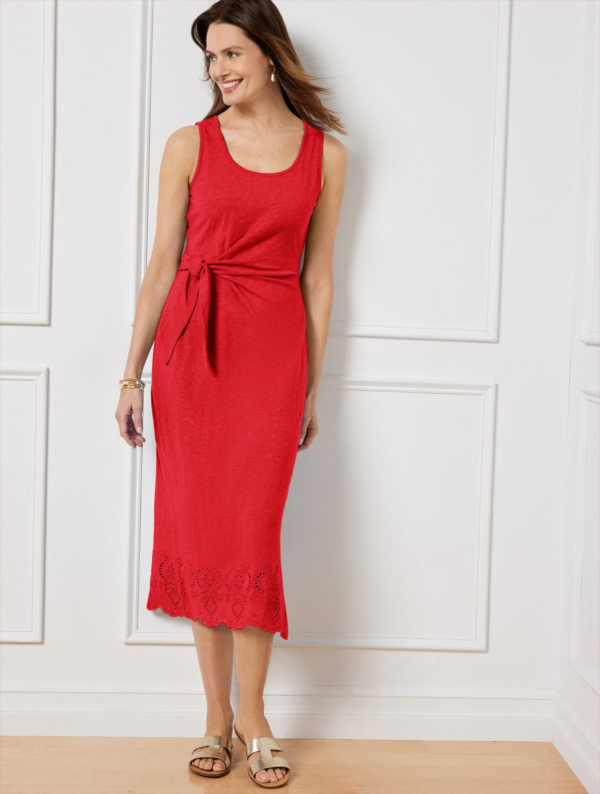 Talbots NANTUCKET SLUB SLEEVELESS SIDE TIE MIDI DRESS