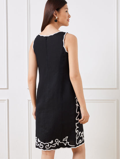 Talbots EMBROIDERED LINEN COTTON SHIFT DRESS