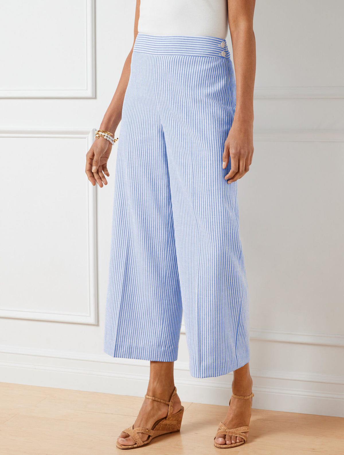 Talbots LINEN BLEND WIDE LEG CROP PANTS - SUNSET STRIPE