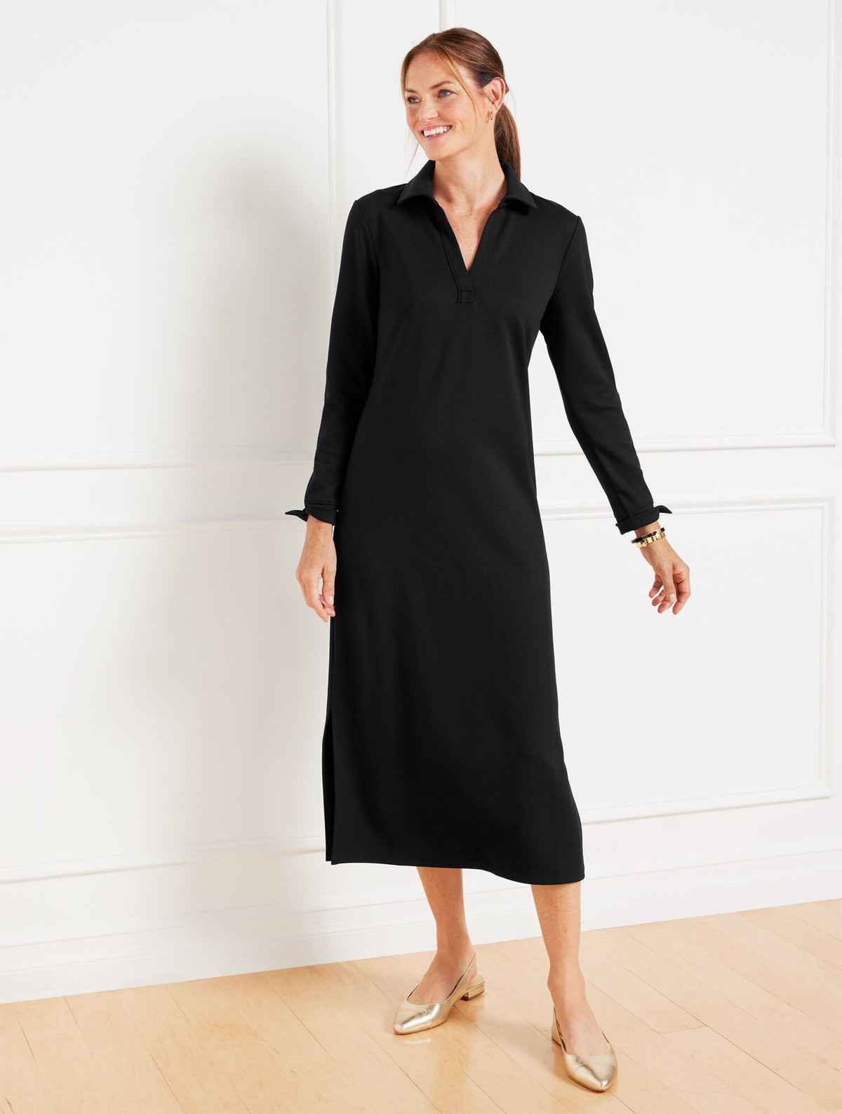 Talbots PASSPORT PONTE JOHNNY COLLAR MIDI DRESS
