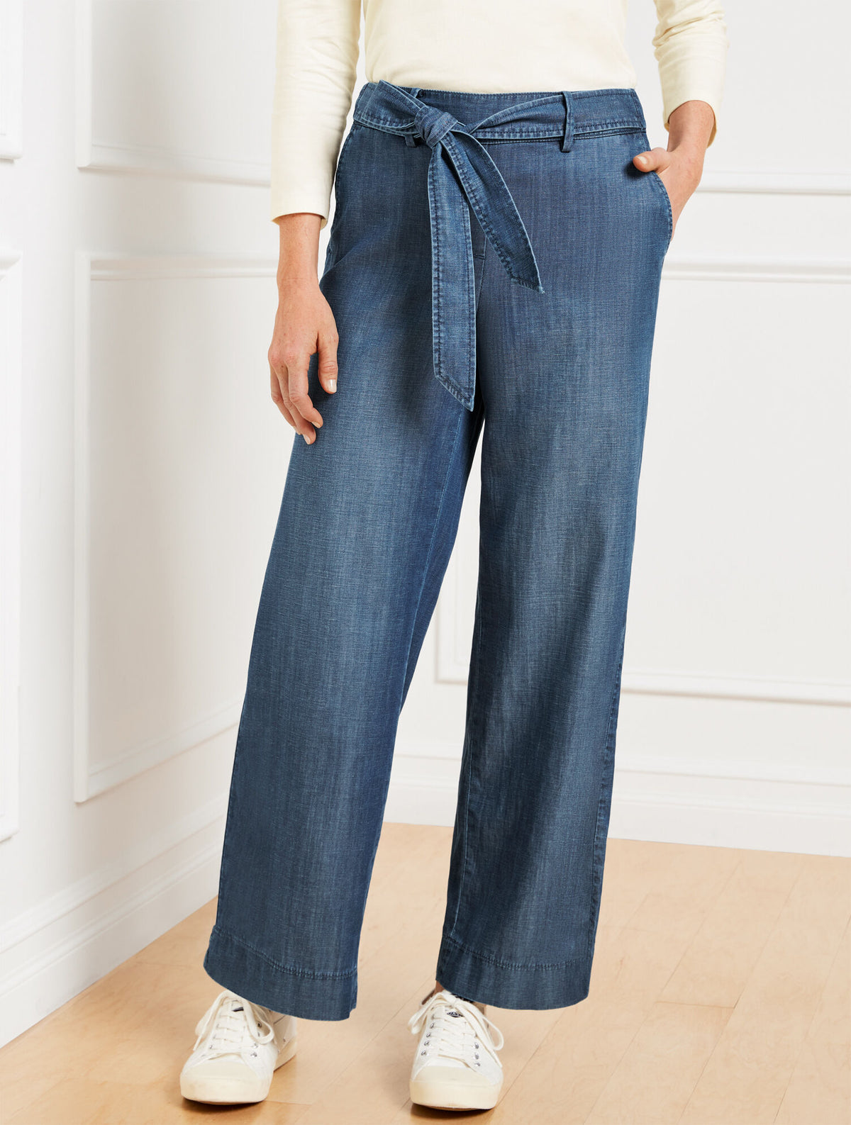 Talbots BELTED WIDE ANKLE PANTS - KALI WASH