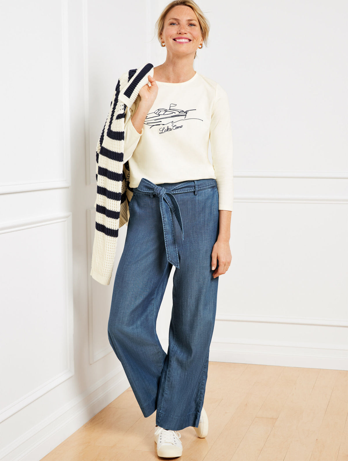 Talbots BELTED WIDE ANKLE PANTS - KALI WASH