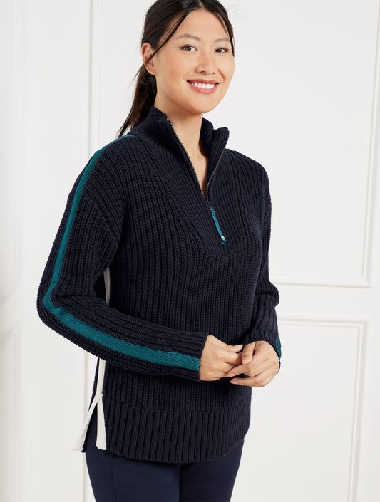 Talbots TIPPED HALF-ZIP SWEATER