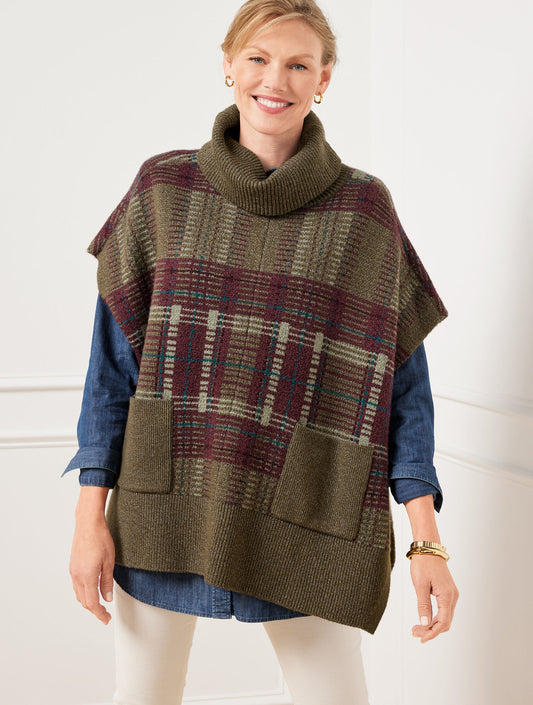 Talbots PLUS EXCLUSIVE PLAID TURTLENECK PONCHO