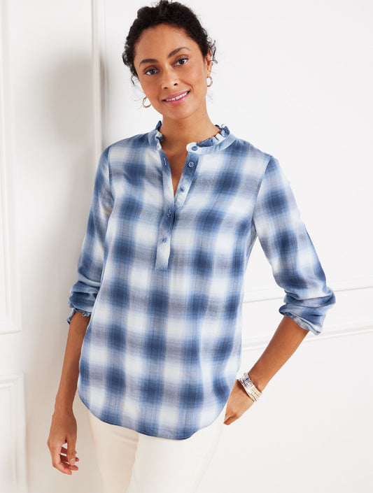 Talbots RUFFLE TRIM POPOVER - SUNRISE PLAID