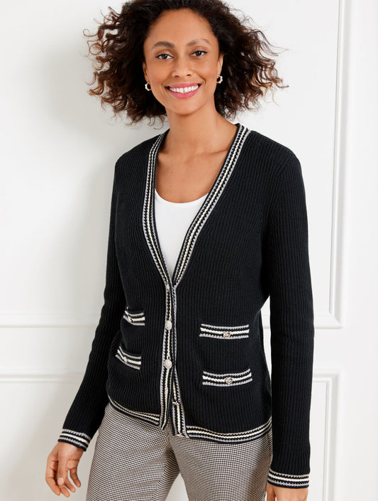Talbots TEXTURE V-NECK CARDIGAN - TIPPED STRIPE