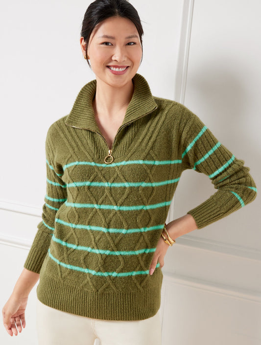 Talbots CABLE KNIT HALF-ZIP SWEATER - STRIPE