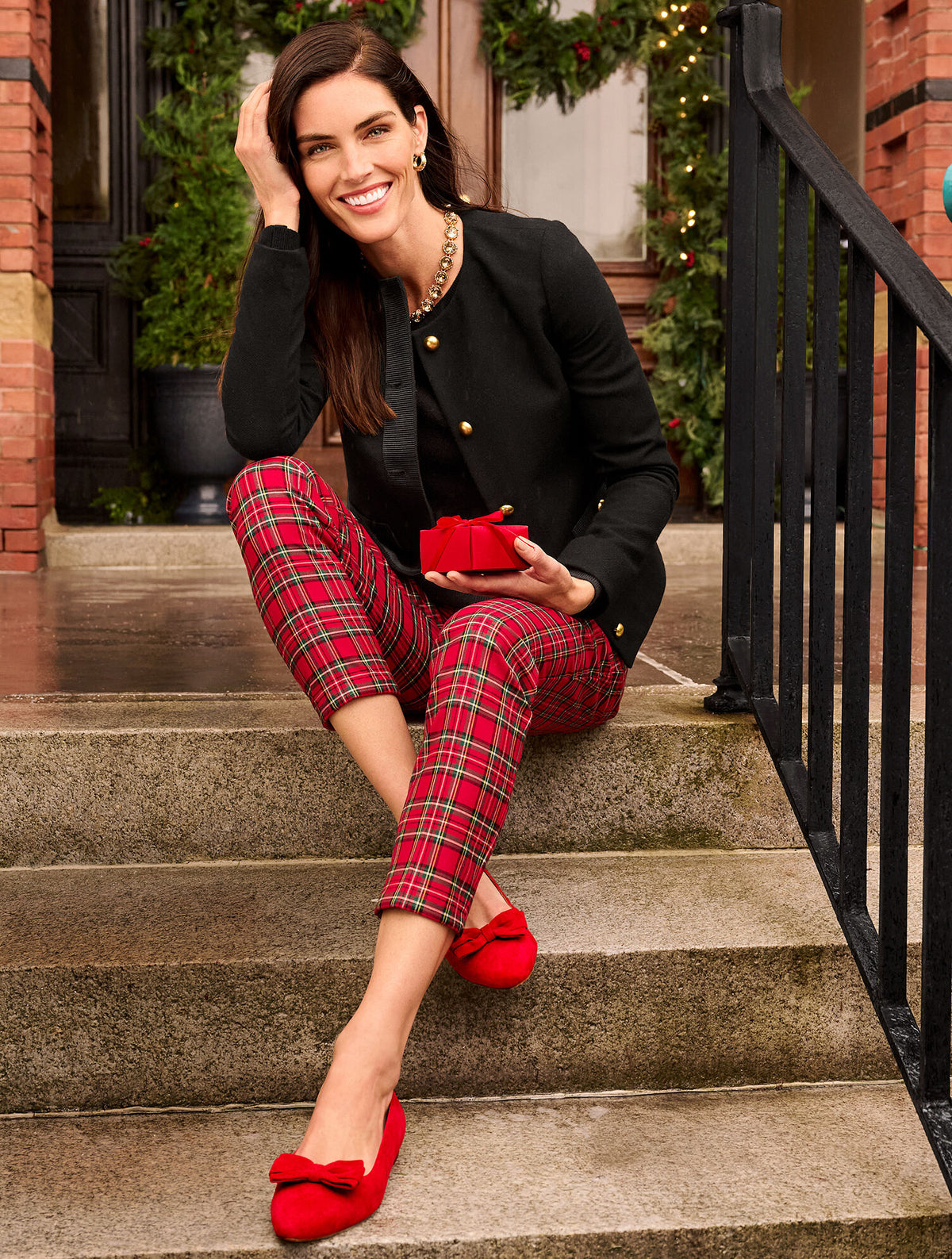Talbots TAPERED ANKLE PANTS - APPLE CIDER PLAID