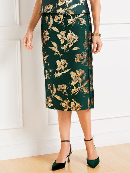 Talbots METALLIC FLORAL JACQUARD PENCIL SKIRT