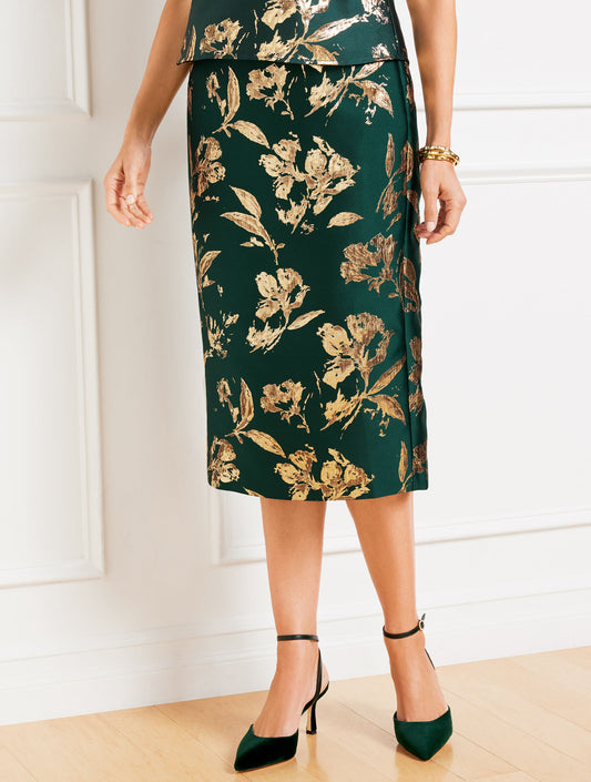 Talbots METALLIC FLORAL JACQUARD PENCIL SKIRT