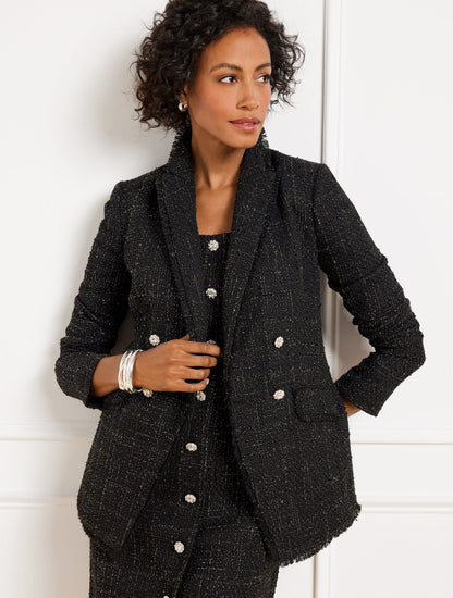 Talbots METALLIC FRINGE TWEED DOUBLE BREASTED BLAZER