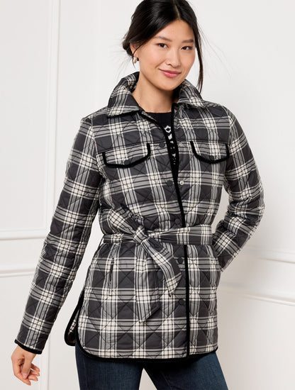 Talbots TIE WAIST QUILTED SHIRT JACKET - TRADITIONAL PLAID