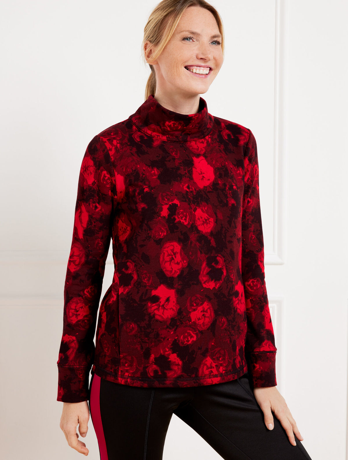 Talbots MODAL FRENCH TERRY MOCKNECK PULLOVER - FLORAL HAZE