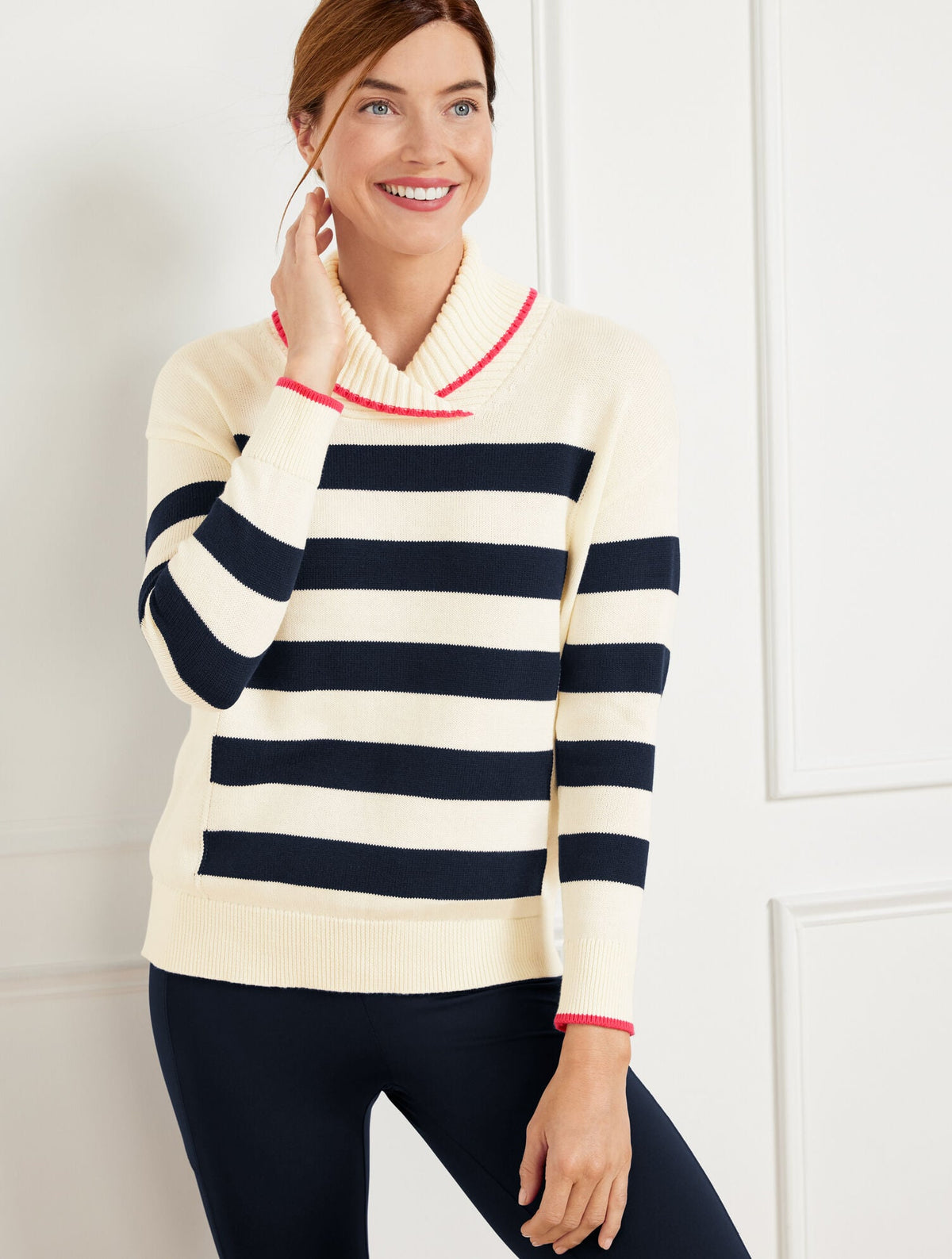 Talbots COOLMAX® STRIPED SHAWL COLLAR SWEATER