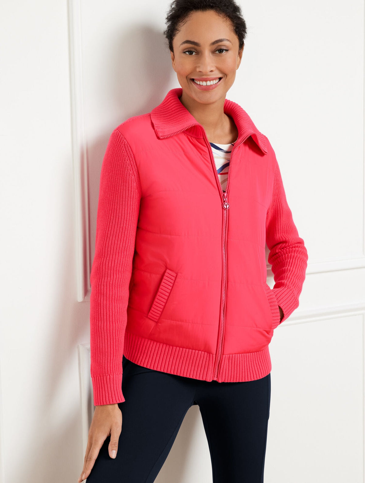 Talbots QUILTED FULL ZIP SWEATER JACKET