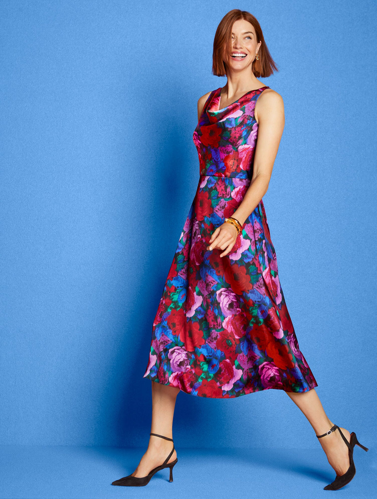 Talbots SATIN COWL-NECK DRESS - WRAPPED FLORAL
