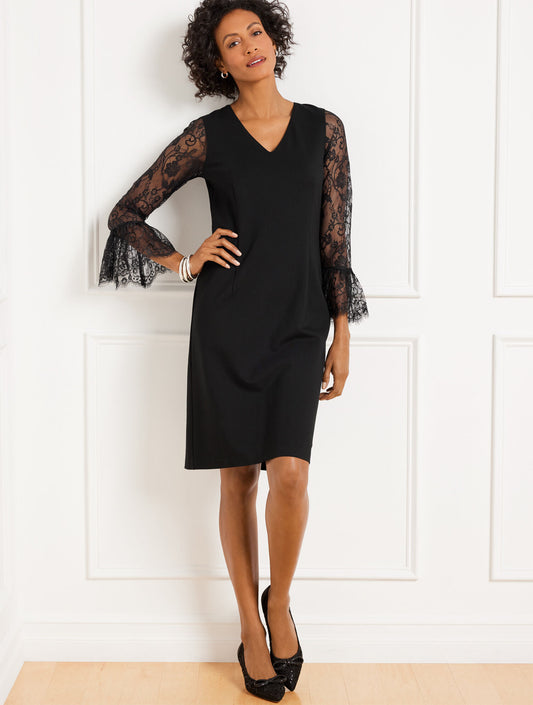 Talbots PONTE LACE SLEEVE A-LINE DRESS