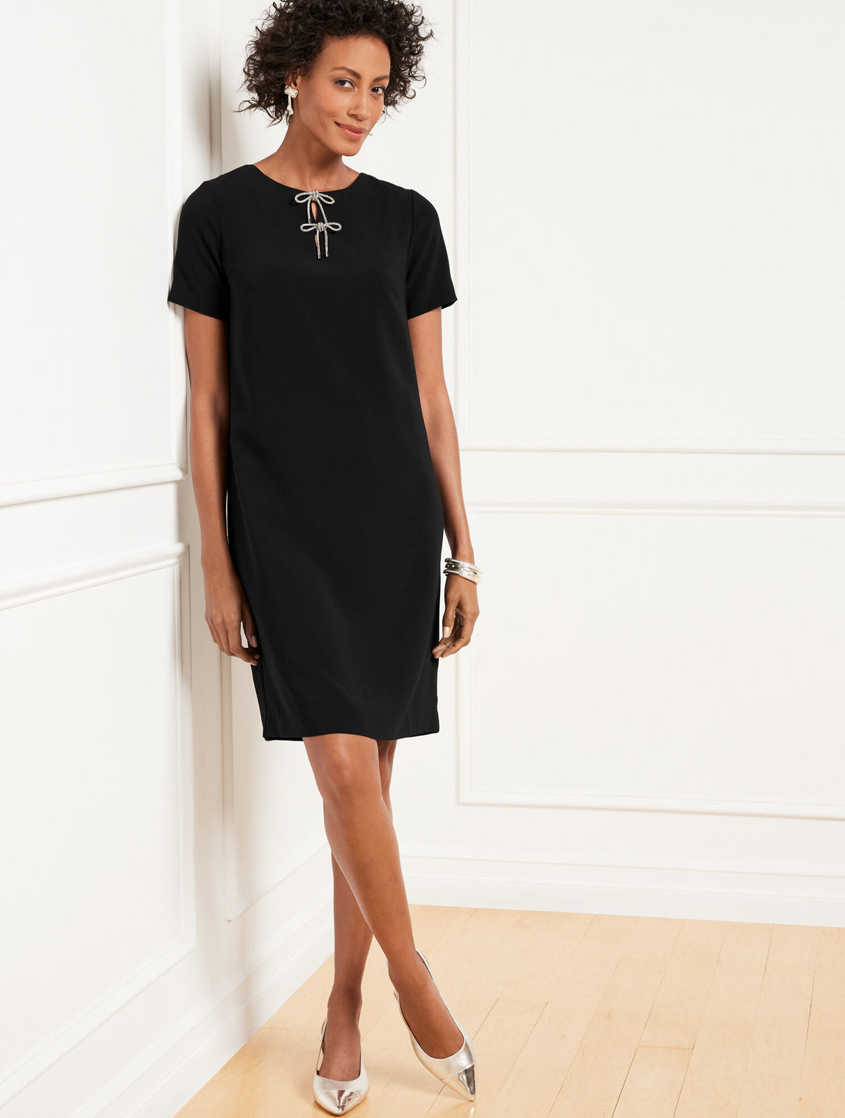 Talbots EMBELLISHED BOW CREPE A-LINE DRESS