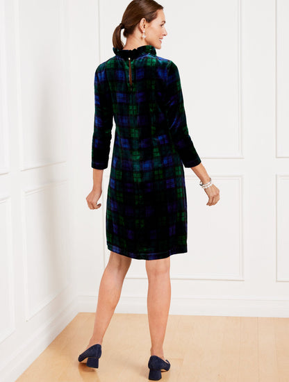 Talbots EFFORTLESS VELVET A-LINE DRESS - BLACK WATCH PLAID