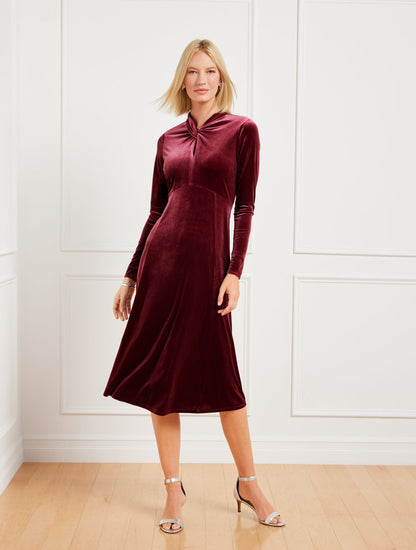 Talbots VELVET DRAPED NECK MIDI DRESS