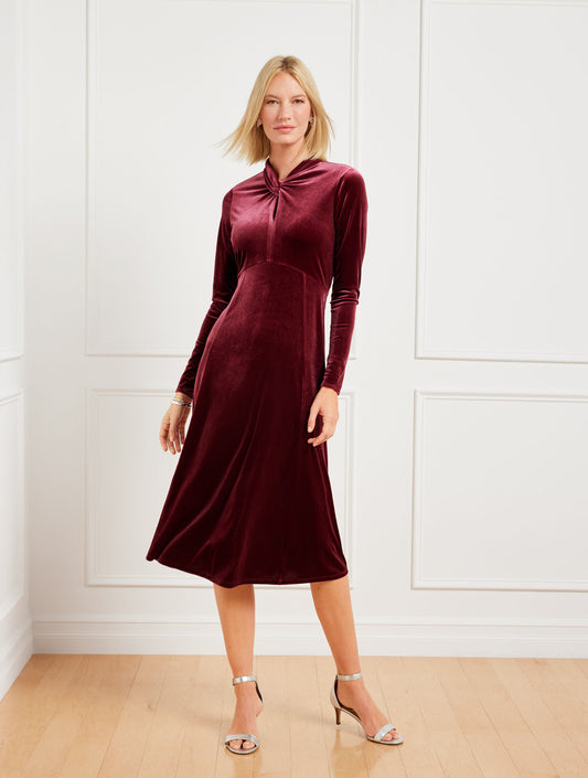 Talbots VELVET DRAPED NECK MIDI DRESS
