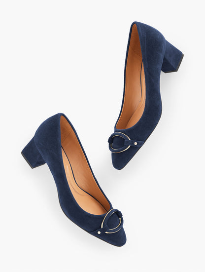 Talbots KAYLA BUCKLE BLOCK HEEL SUEDE PUMPS