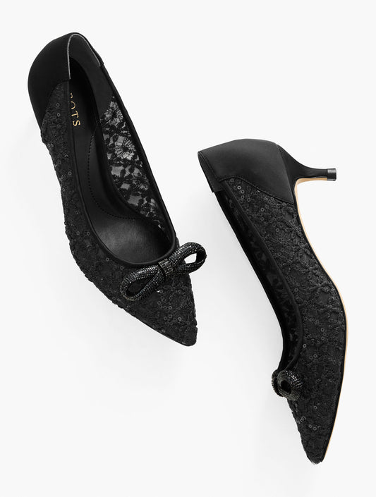 Talbots SYLVIE BOW KITTEN HEEL PUMPS - SEQUIN MESH