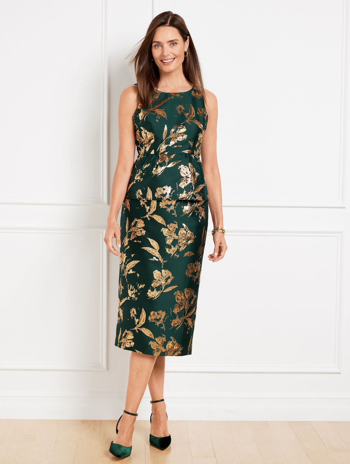Talbots METALLIC FLORAL JACQUARD PEPLUM TOP