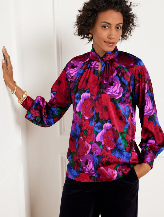 Talbots TWIST NECK SOFT SATIN CHARMEUSE TOP - WRAPPED FLORAL