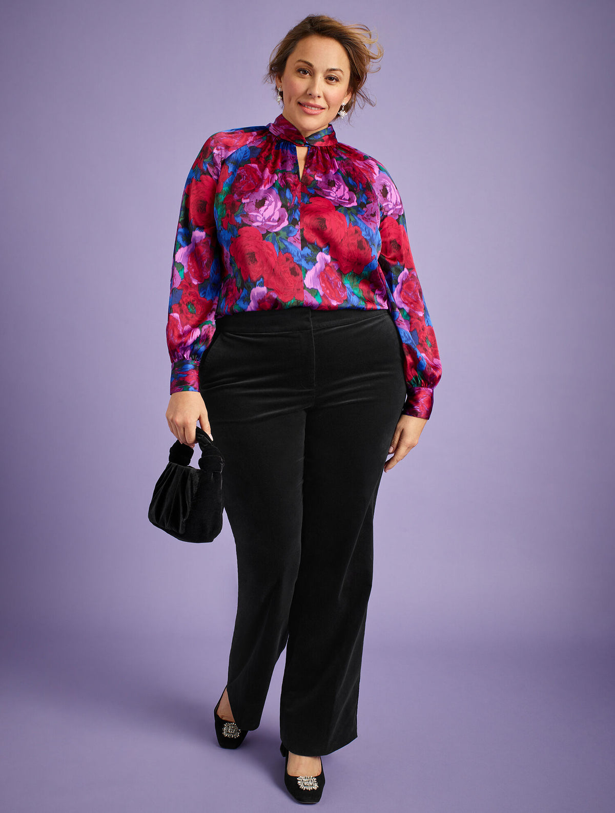 Talbots TWIST NECK SOFT SATIN CHARMEUSE TOP - WRAPPED FLORAL