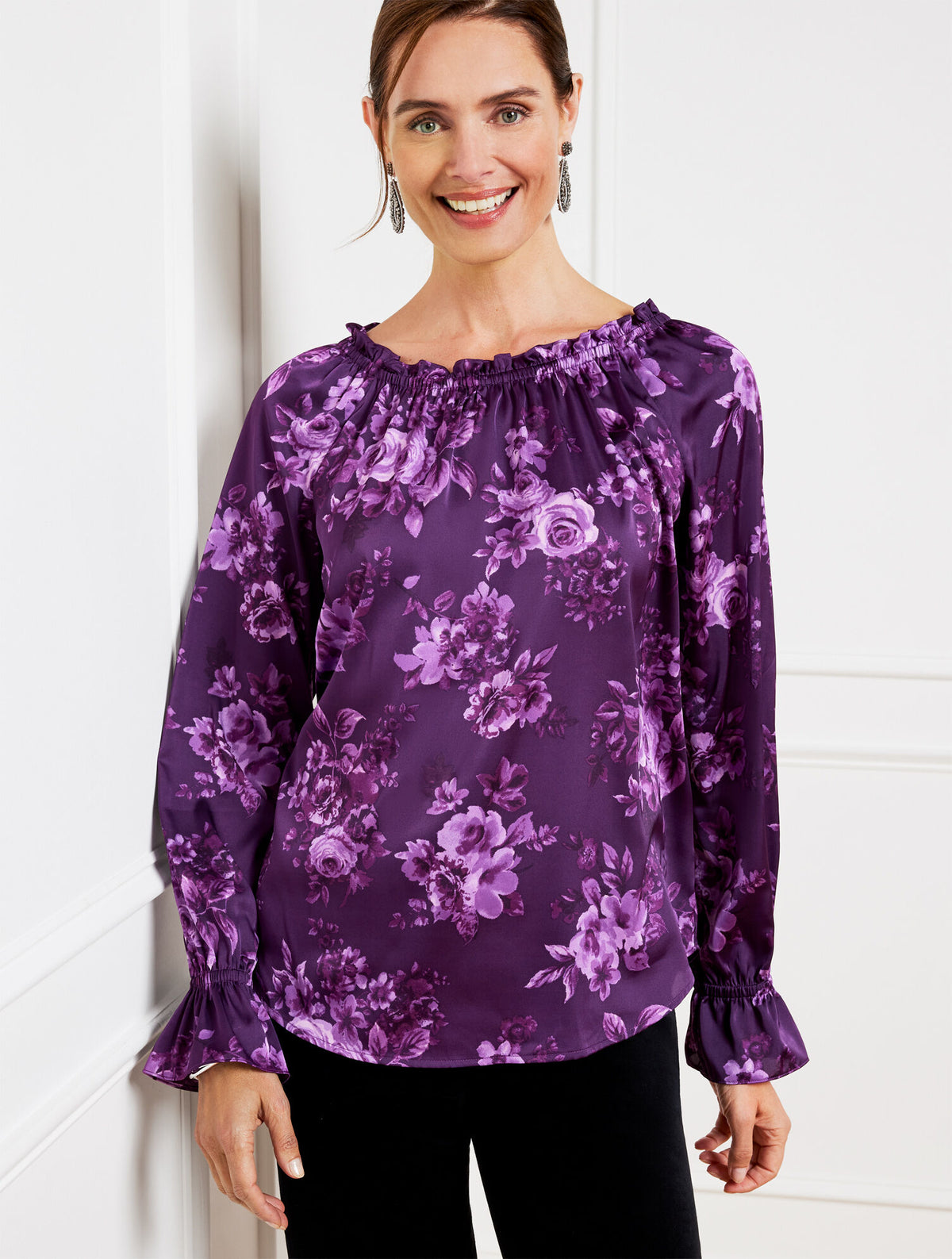 Talbots SOFT SATIN CHARMEUSE TOP - FLOURISHING FLORALS