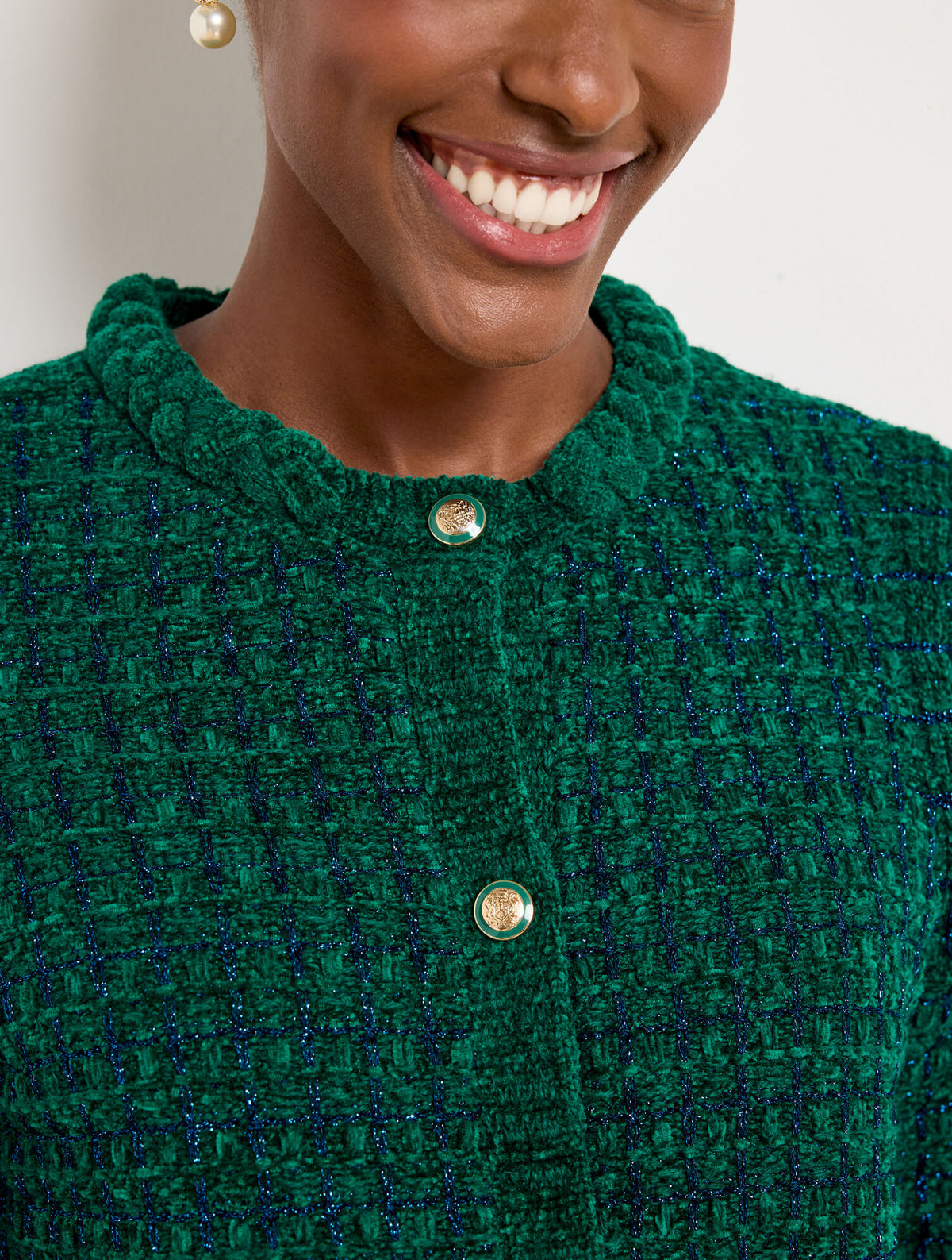 Talbots CHENILLE CREWNECK CARDIGAN - METALLIC PLAID