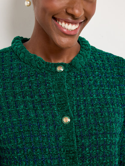 Talbots CHENILLE CREWNECK CARDIGAN - METALLIC PLAID