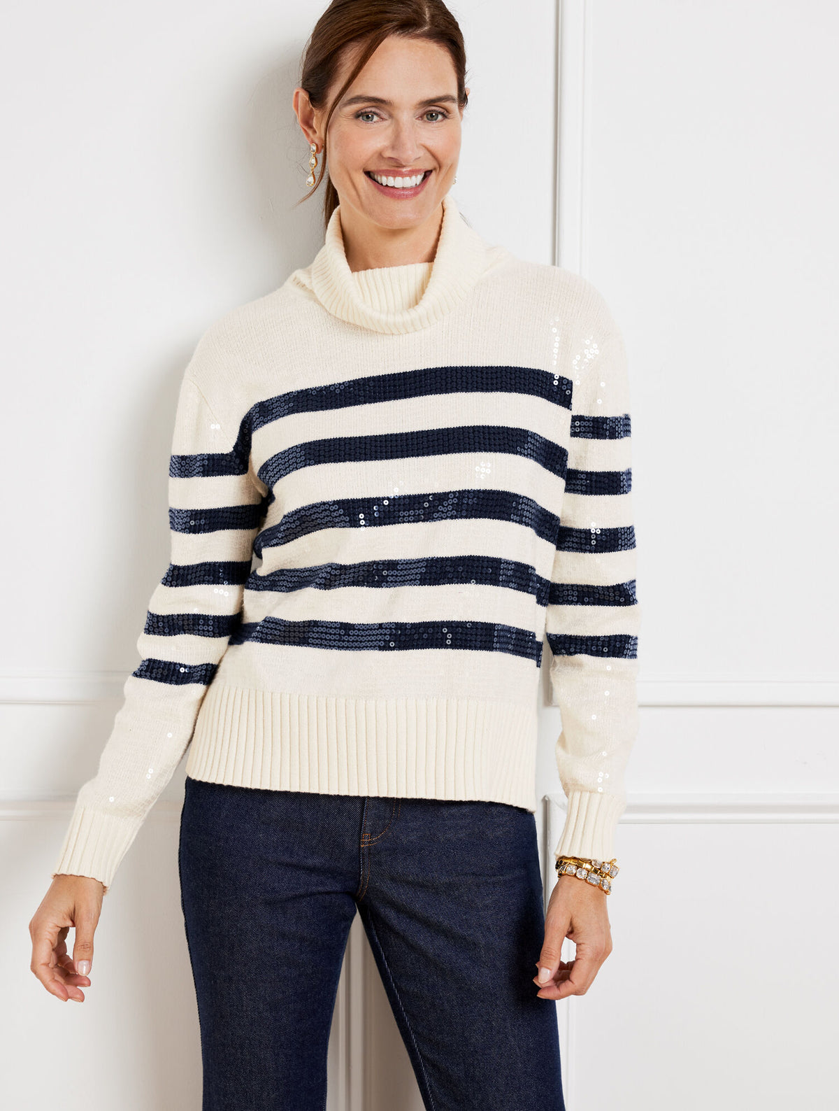 Talbots TURTLENECK SWEATER - SEQUIN STRIPE