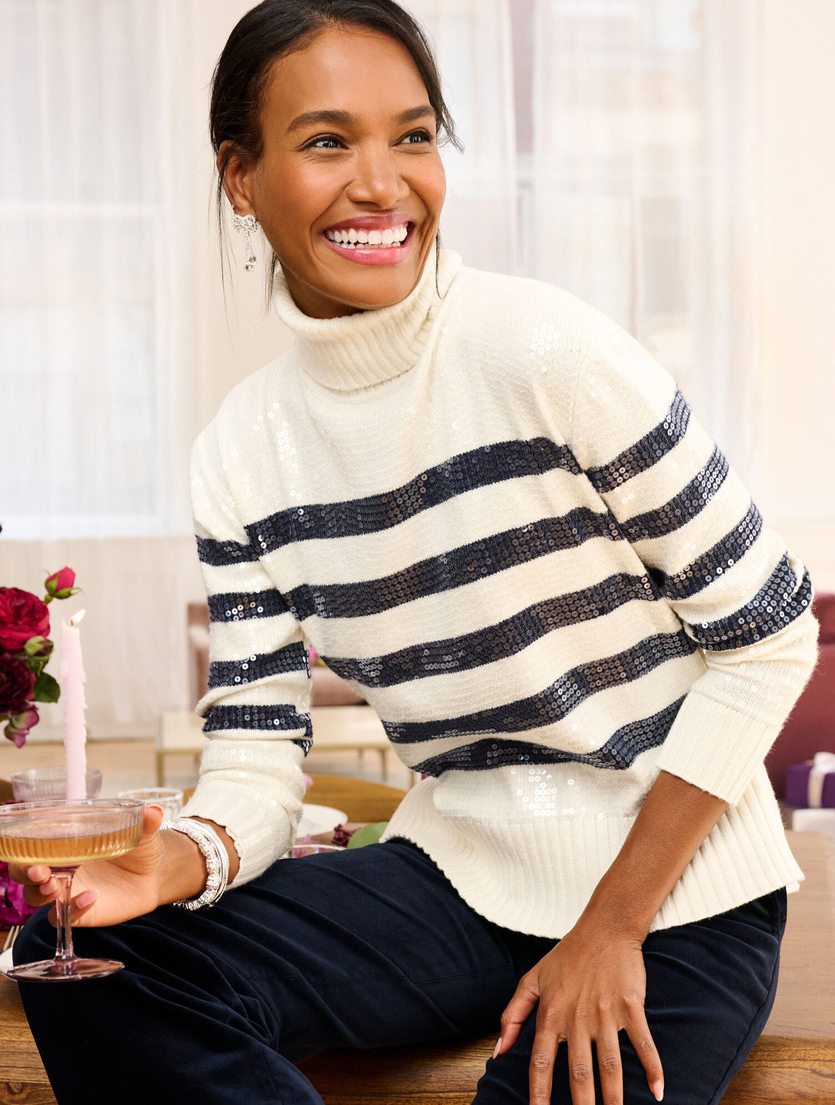 Talbots TURTLENECK SWEATER - SEQUIN STRIPE
