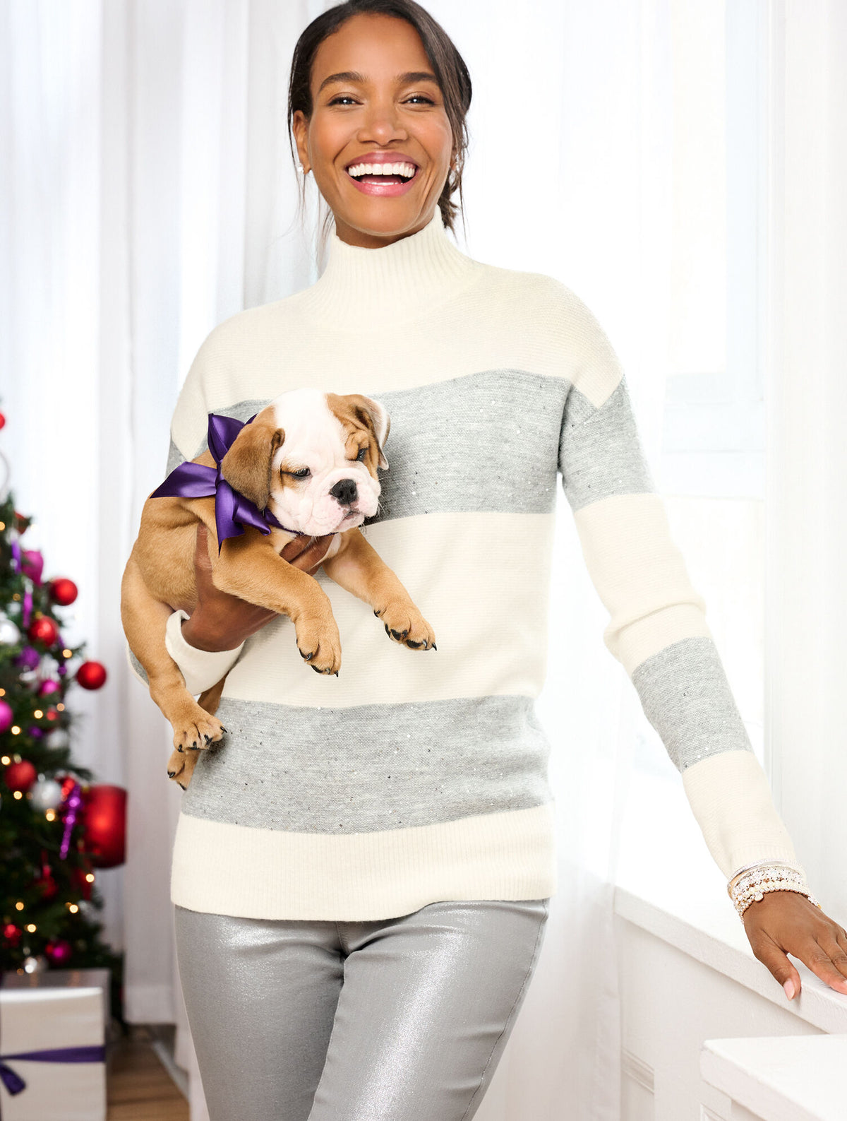 Talbots WOOL BLEND TURTLENECK SWEATER - SEQUIN STRIPE