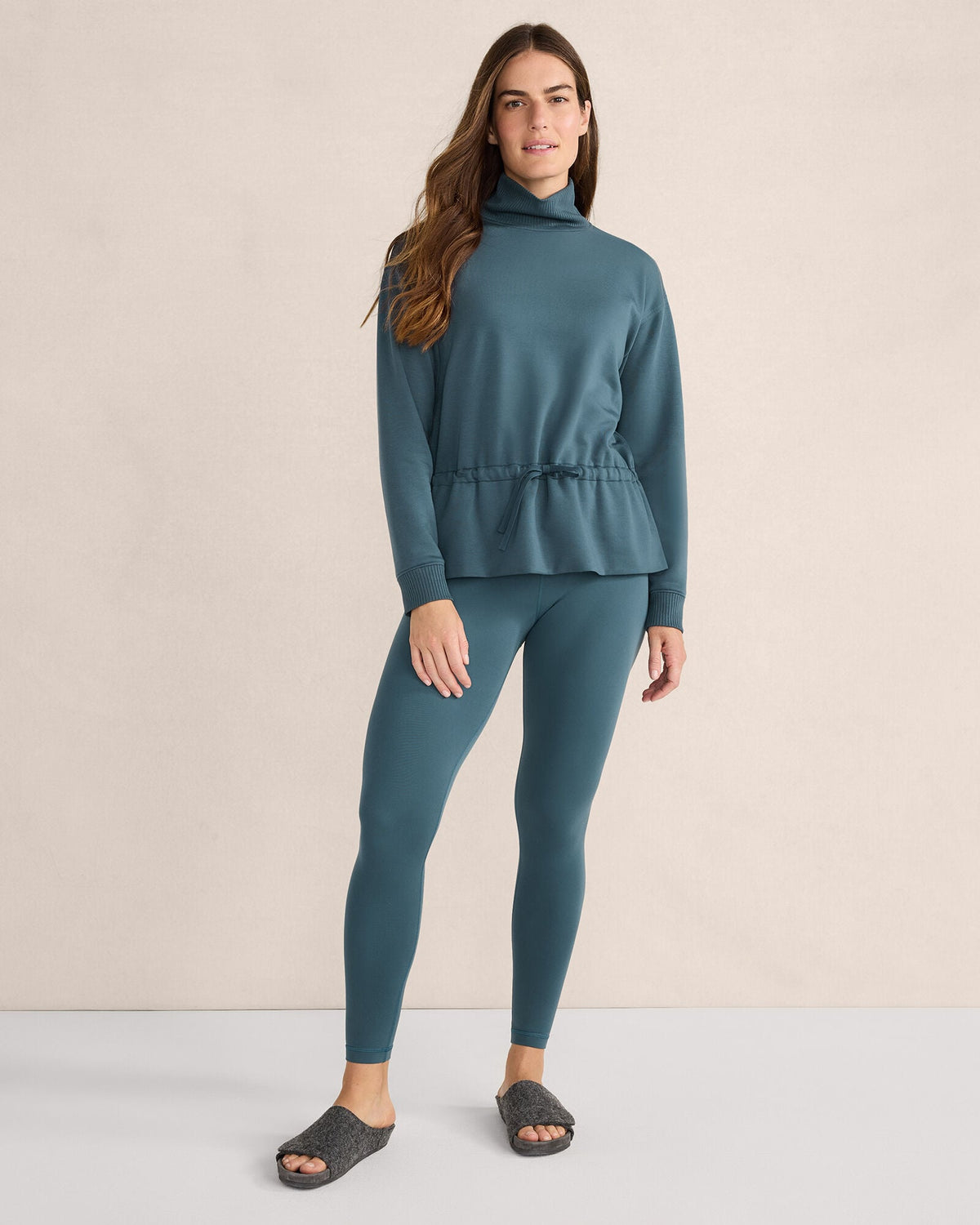Talbots FLEECE DRAWSTRING-WAIST MOCKNECK TOP