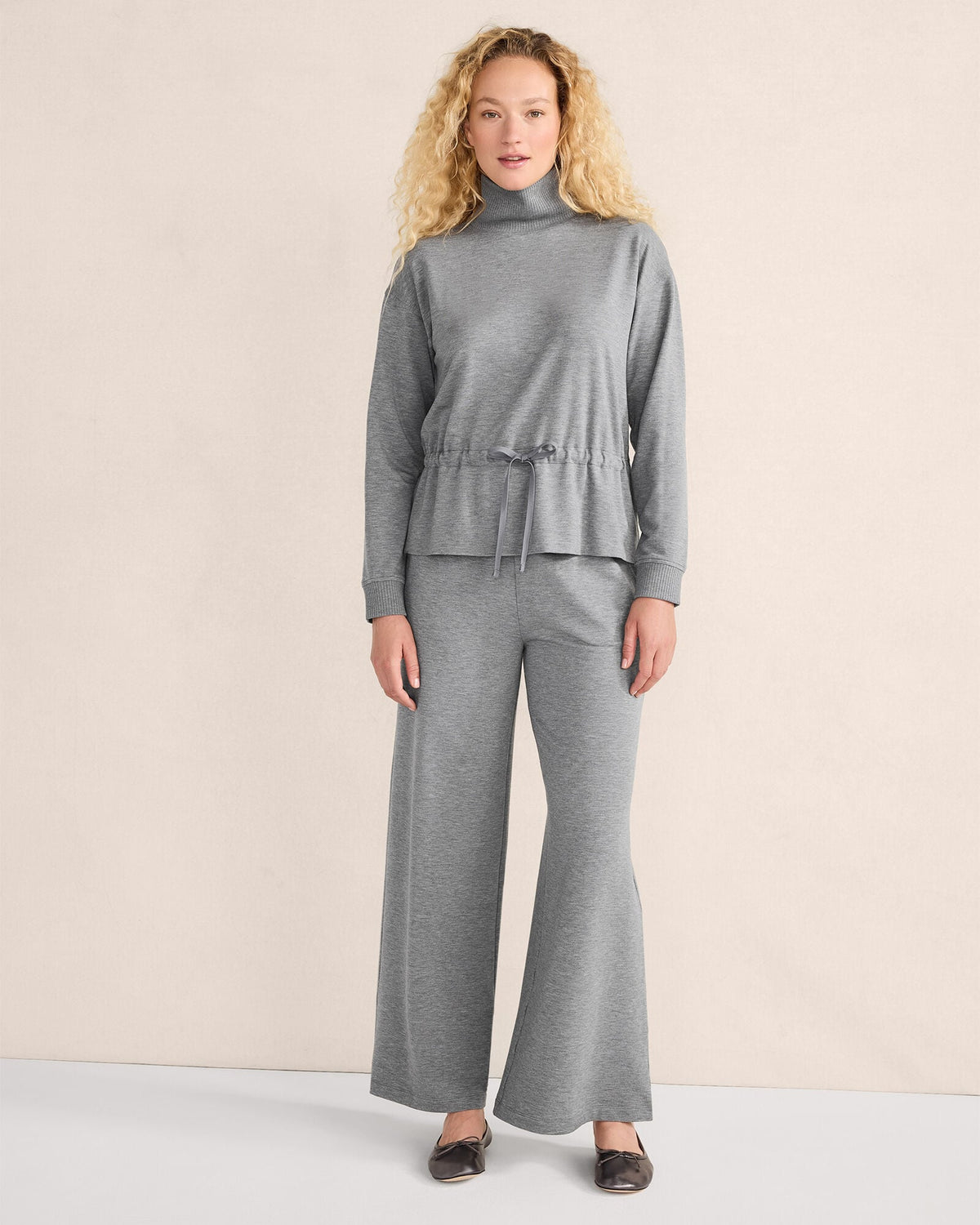 Talbots FLEECE DRAWSTRING-WAIST MOCKNECK TOP