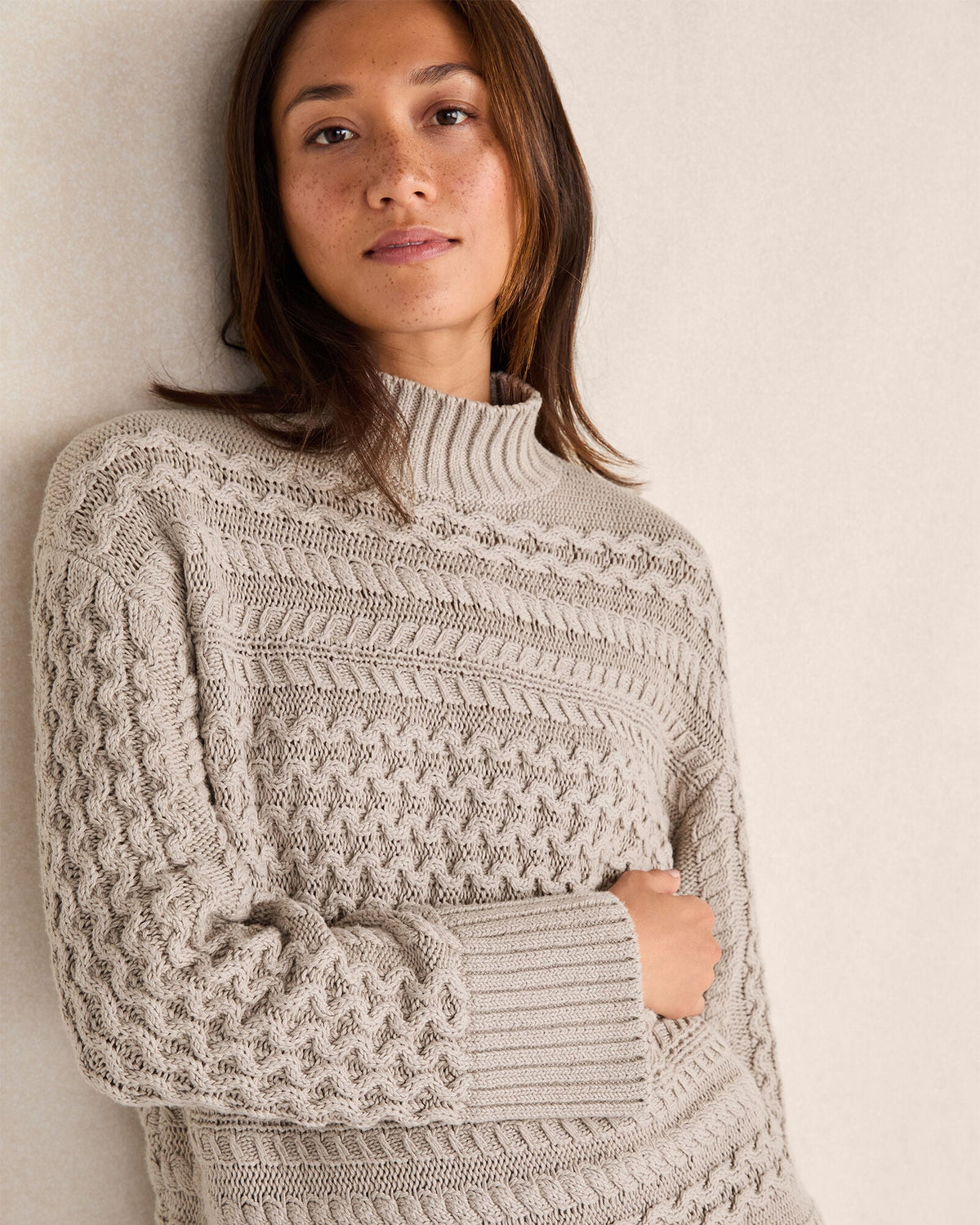 Talbots ORGANIC COTTON CABLE KNIT FUNNEL NECK SWEATER