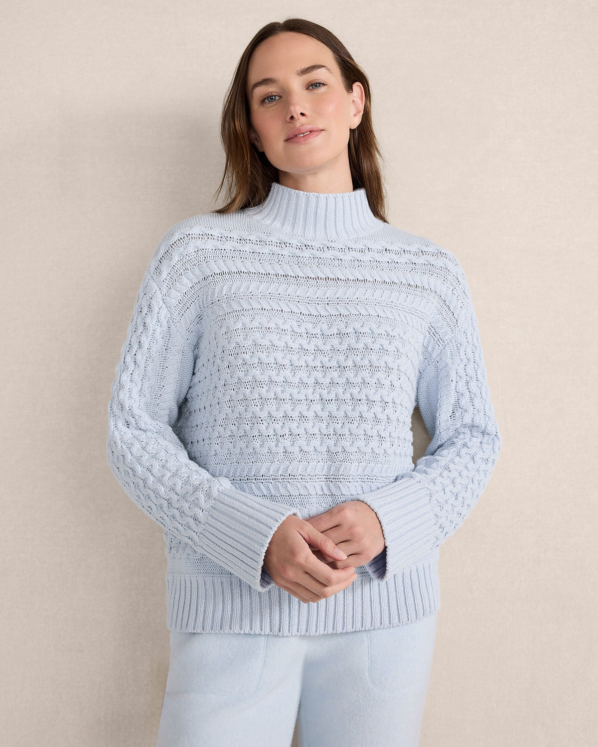 Talbots ORGANIC COTTON CABLE KNIT FUNNEL NECK SWEATER