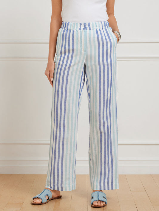 Talbots WASHED LINEN WIDE LEG PANTS - PLAYFUL STRIPE
