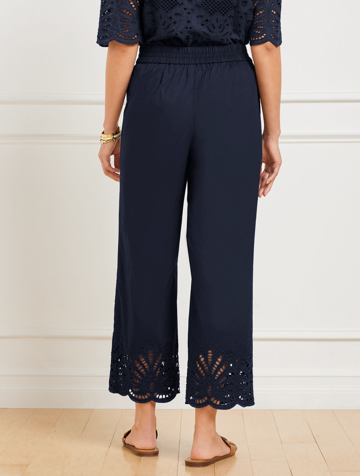 Talbots WIDE CROP PULL-ON FRESH POPLIN PANTS - EYELET HEM