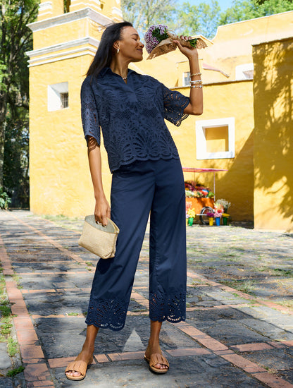 Talbots WIDE CROP PULL-ON FRESH POPLIN PANTS - EYELET HEM