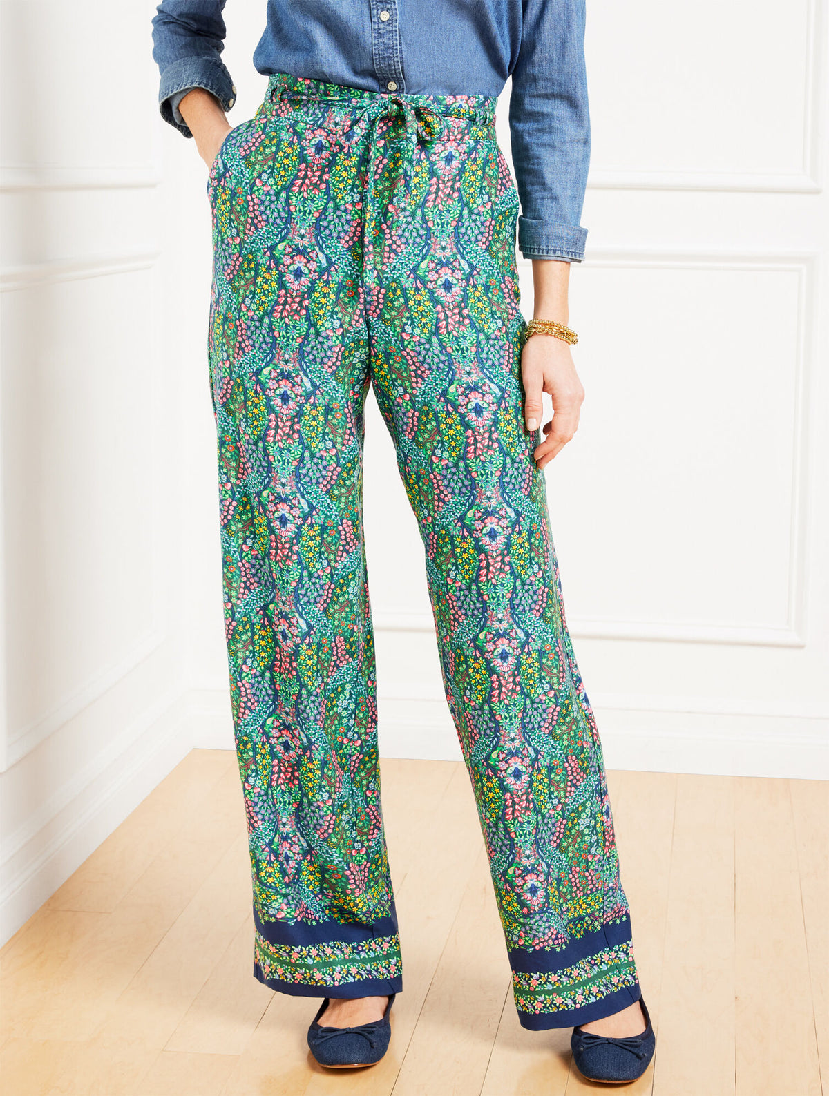 Talbots WIDE LEG PULL-ON PANTS - BRANCHING FLORAL
